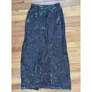Vintage Scarlet Rage Silk/ Sequin Skirt Black Midi Size 26”